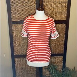 J Crew orange/white design sleeves XXS
